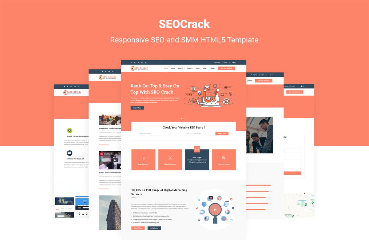 SEO&SMM服务提供商网站设计HTML5模板第一素材精选 SEOCrack | SEO and SMM HTML5 Template插图