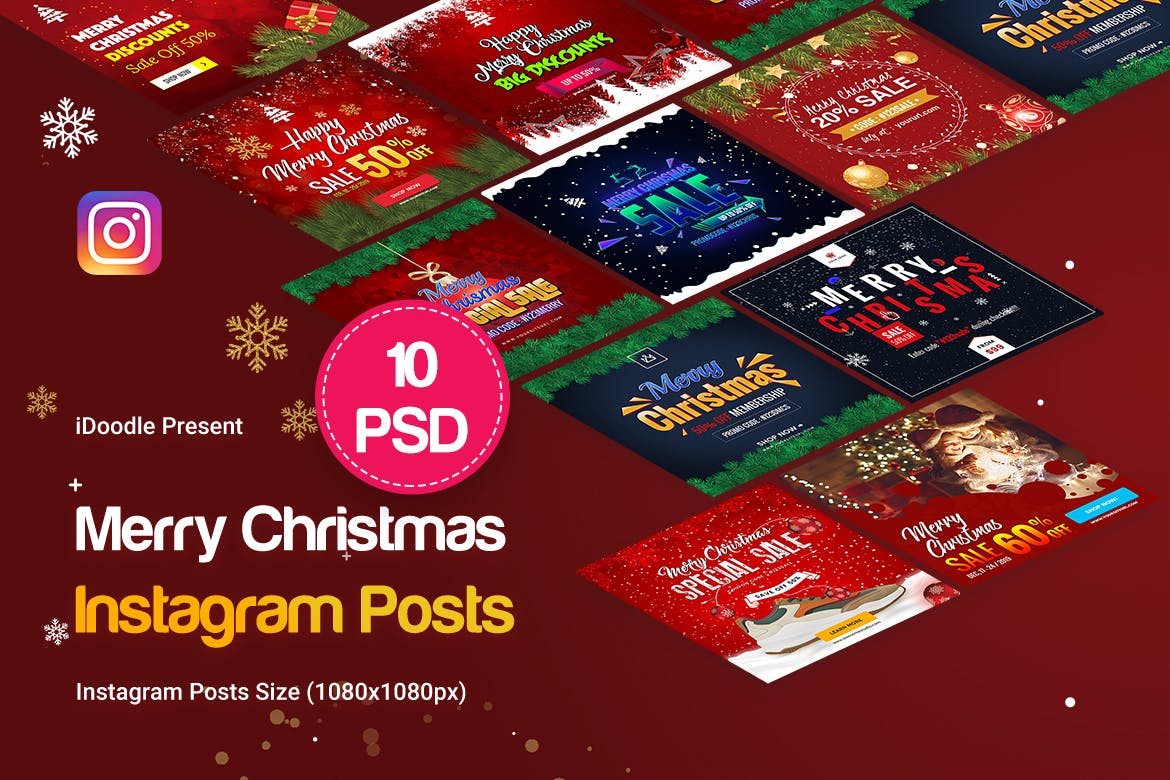 圣诞节促销活动Instagram社交平台广告设计模板第一素材精选 Merry Christmas Instagram Posts插图(1)