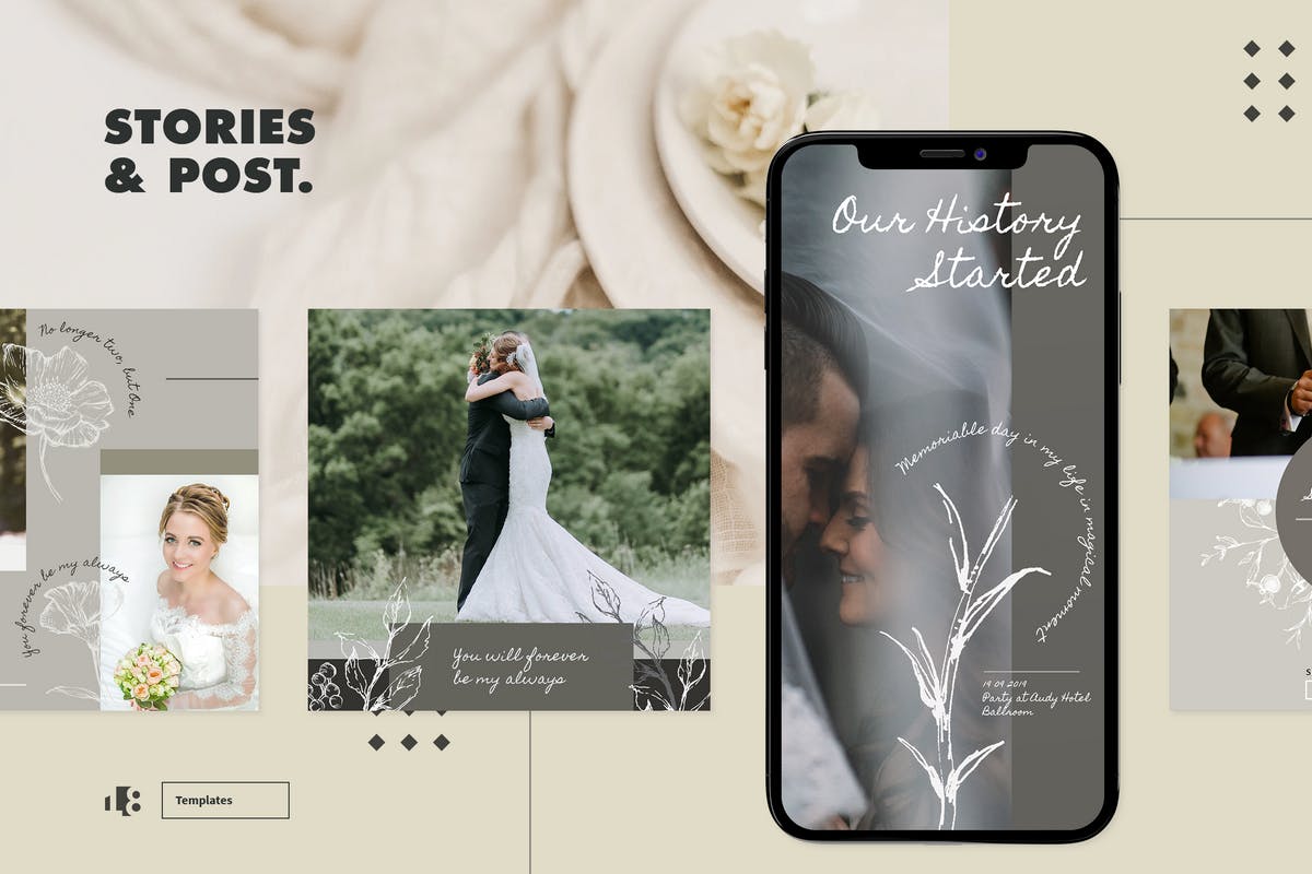 婚礼婚纱摄影Instagram社交贴图设计模板第一素材精选v1 Instagram Template v1插图(5)