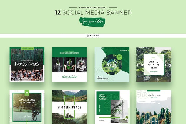 环保色社交媒体广告Banner设计模板 Green Peace Social Media Designs插图2