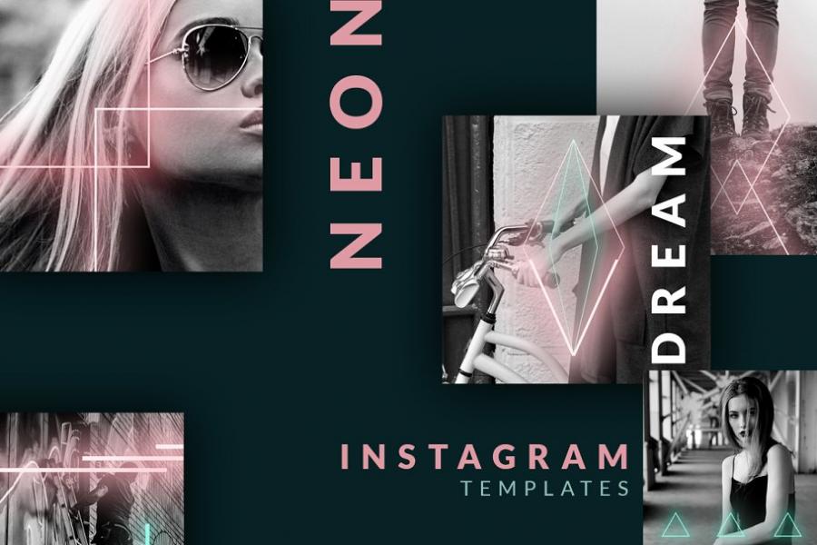90年代霓虹灯Instagram帖子模板蚂蚁素材精选插图(5)