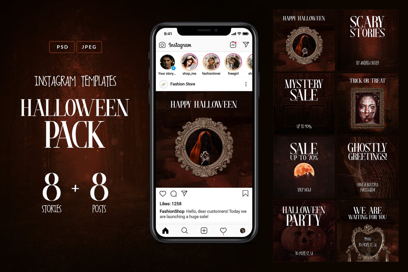 万圣节主题Instagram社交设计素材包 Halloween Instagram Pack插图(1)