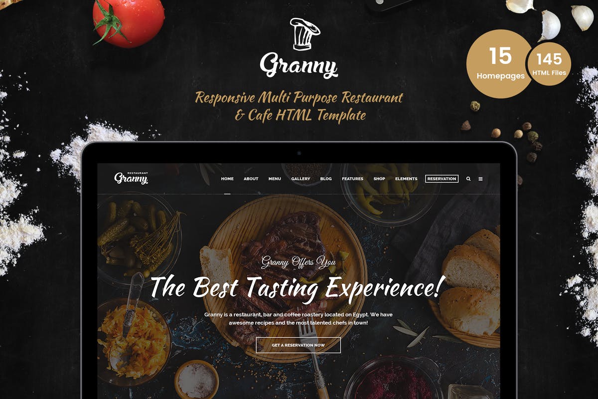 典雅餐厅和咖啡馆品牌网站HTML模板蚂蚁素材精选 Granny – Elegant Restaurant & Cafe HTML Template插图