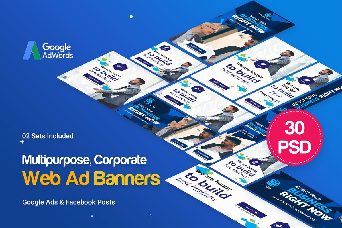 实用多尺寸网站Banner大洋岛精选广告模板套装 Multipurpose, Corporate Banners Ad插图