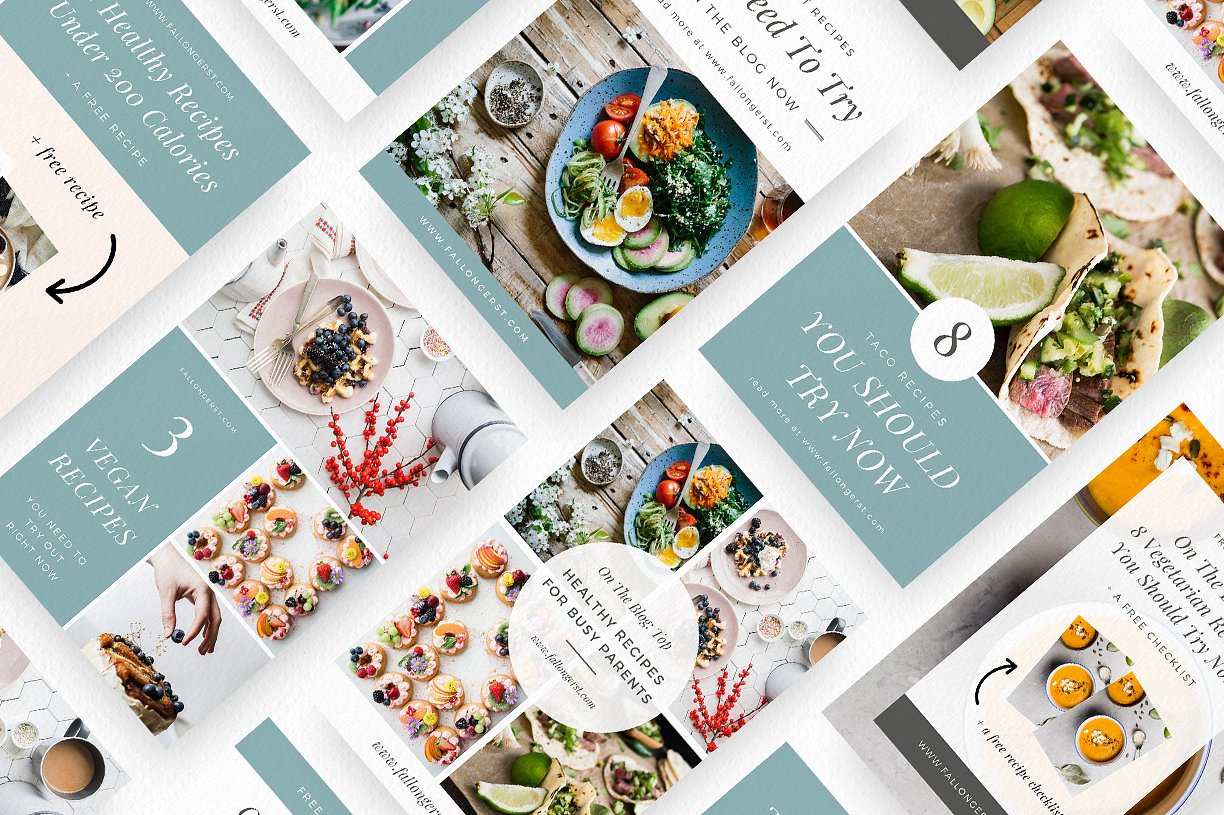 时髦的食物博客Canva模板蚂蚁素材精选下载 Food Blogger Pinterest Templates [jpg,pdf]插图(3)