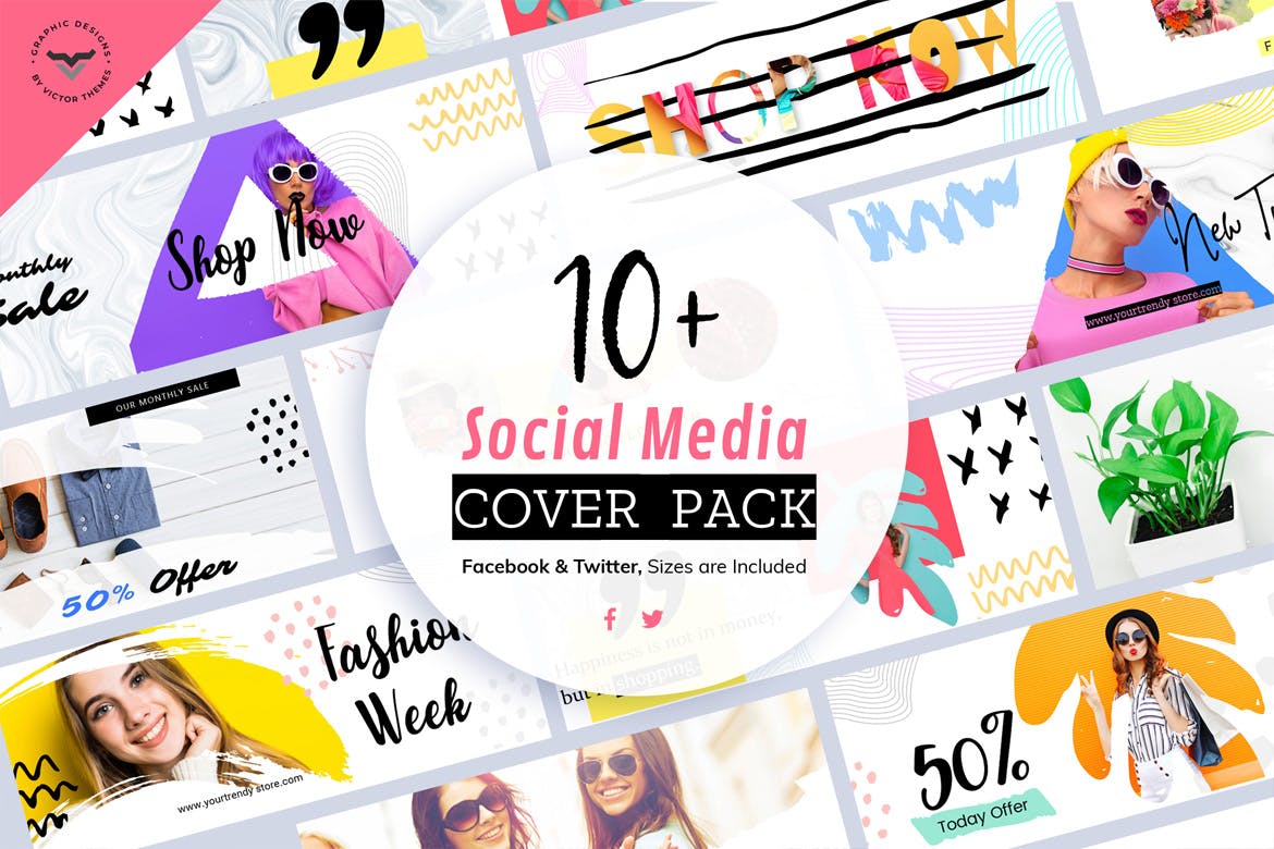10+社交自媒体新媒体账号主页封面设计模板第一素材精选 Social Media Cover Templates插图(1)