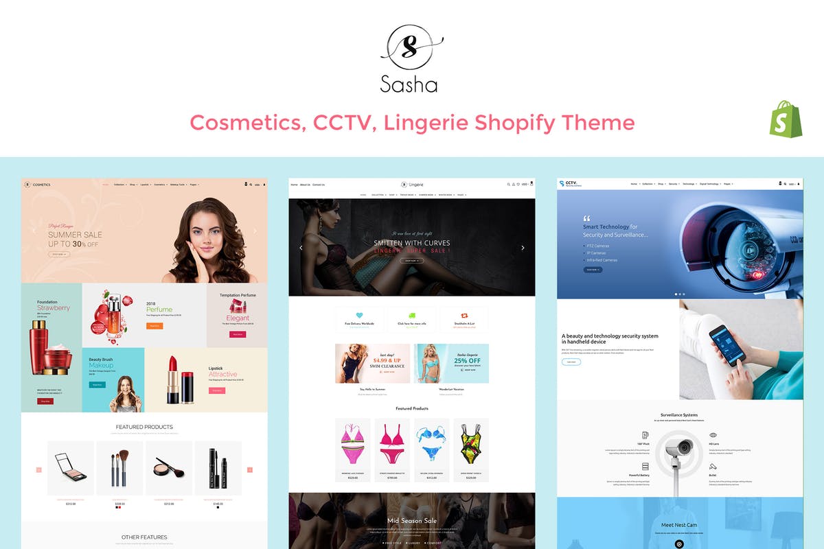 美容化妆品网上商城Shopify商城主题模板第一素材精选 Sasha – Cosmetics, CCTV, lingerie Shopify Theme插图