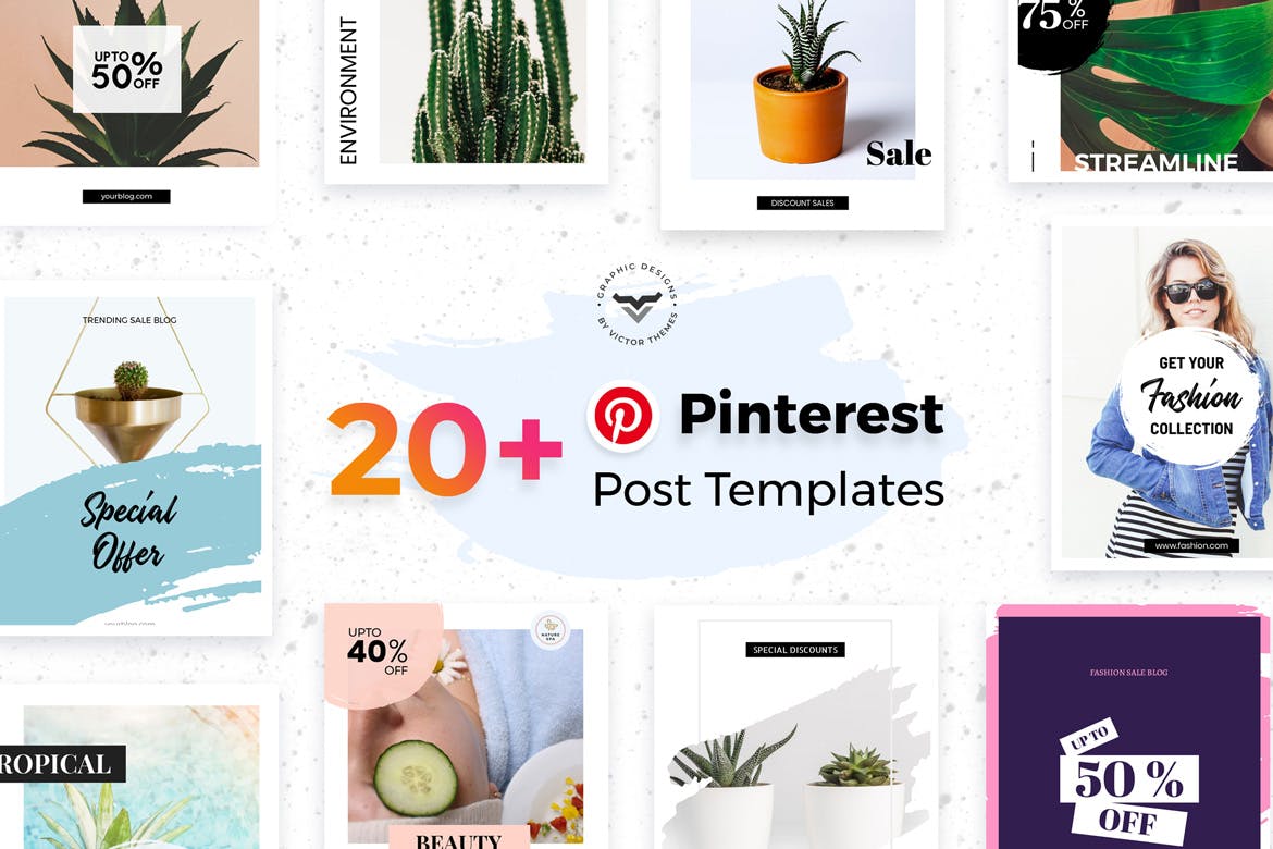 20+Pinterest社交文章简约时尚风格贴图设计模板蚂蚁素材精选 Pinterest Social Media Templates插图(1)