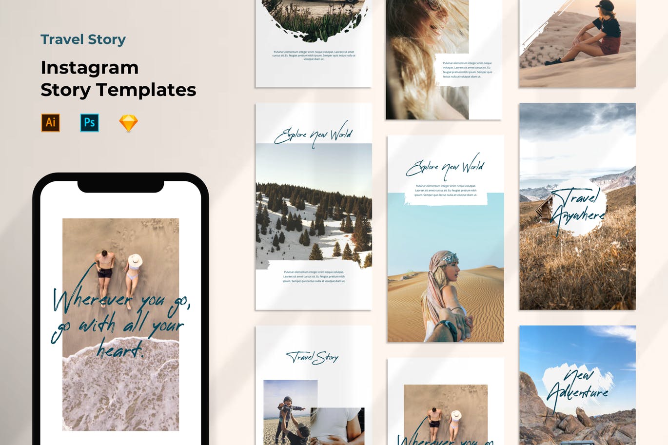 Instagram社交旅游品牌故事营销设计素材 Instagram Story Template – Travel Brush Design插图