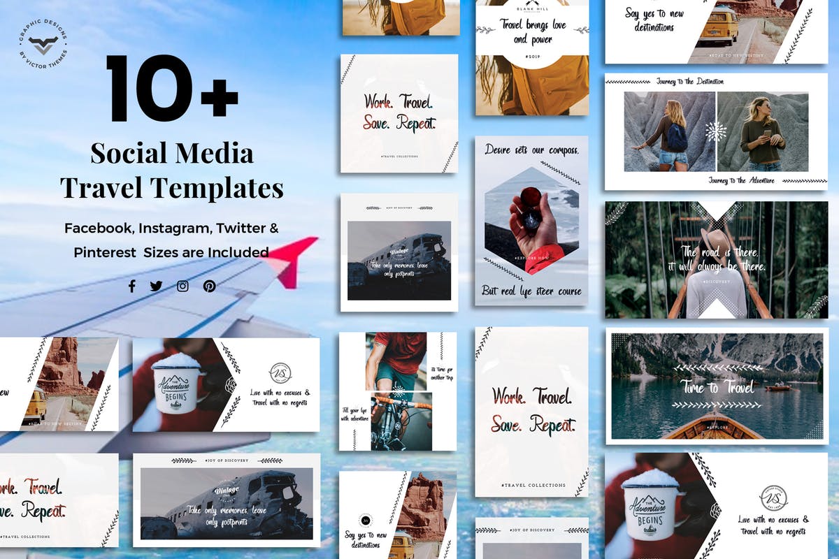 10+社交媒体旅行品牌宣传蚂蚁素材精选广告模板 Social Media Travel Templates插图
