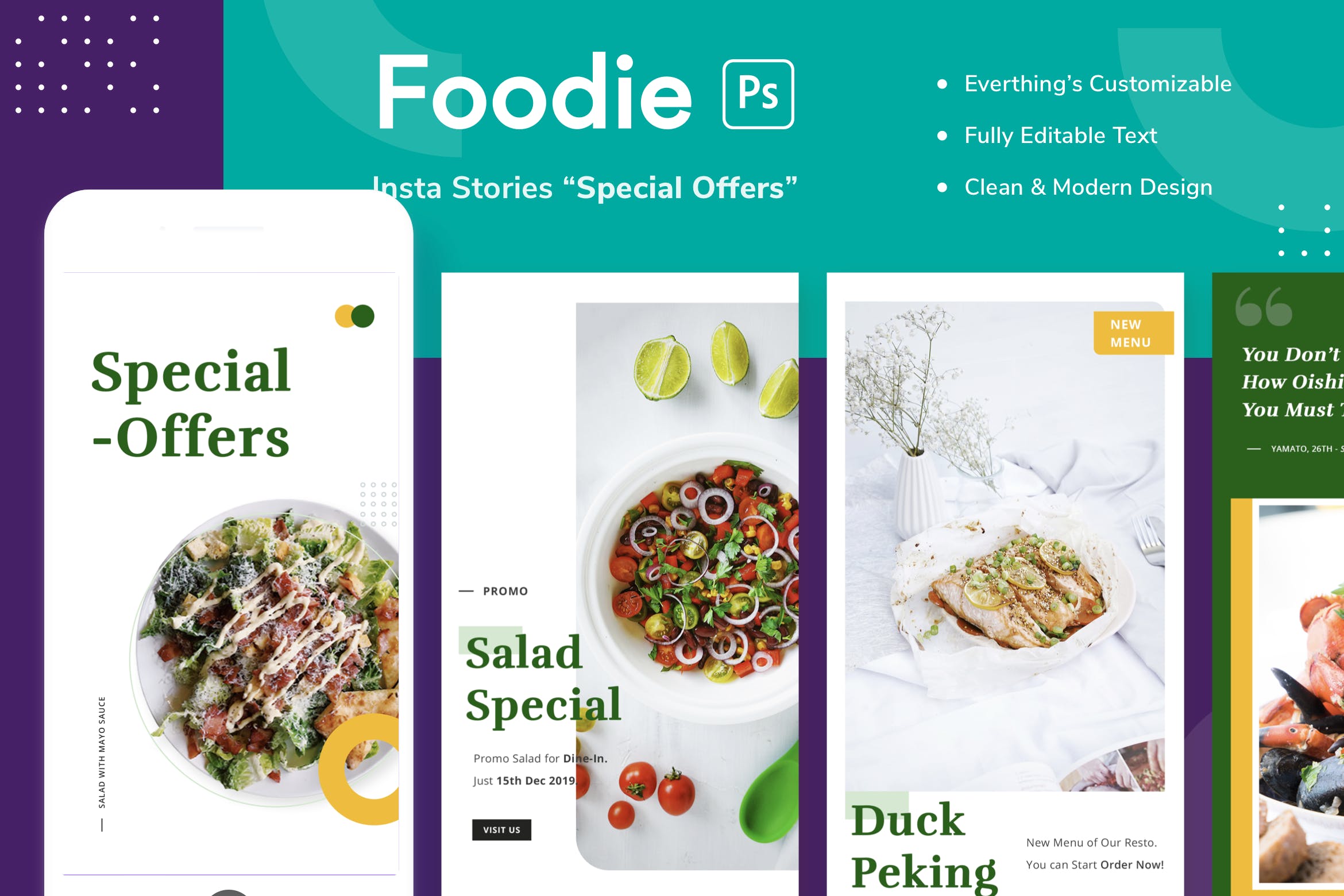 美食品牌促销广告Instagram社交设计素材 Foodie  Stories – Special Offers插图