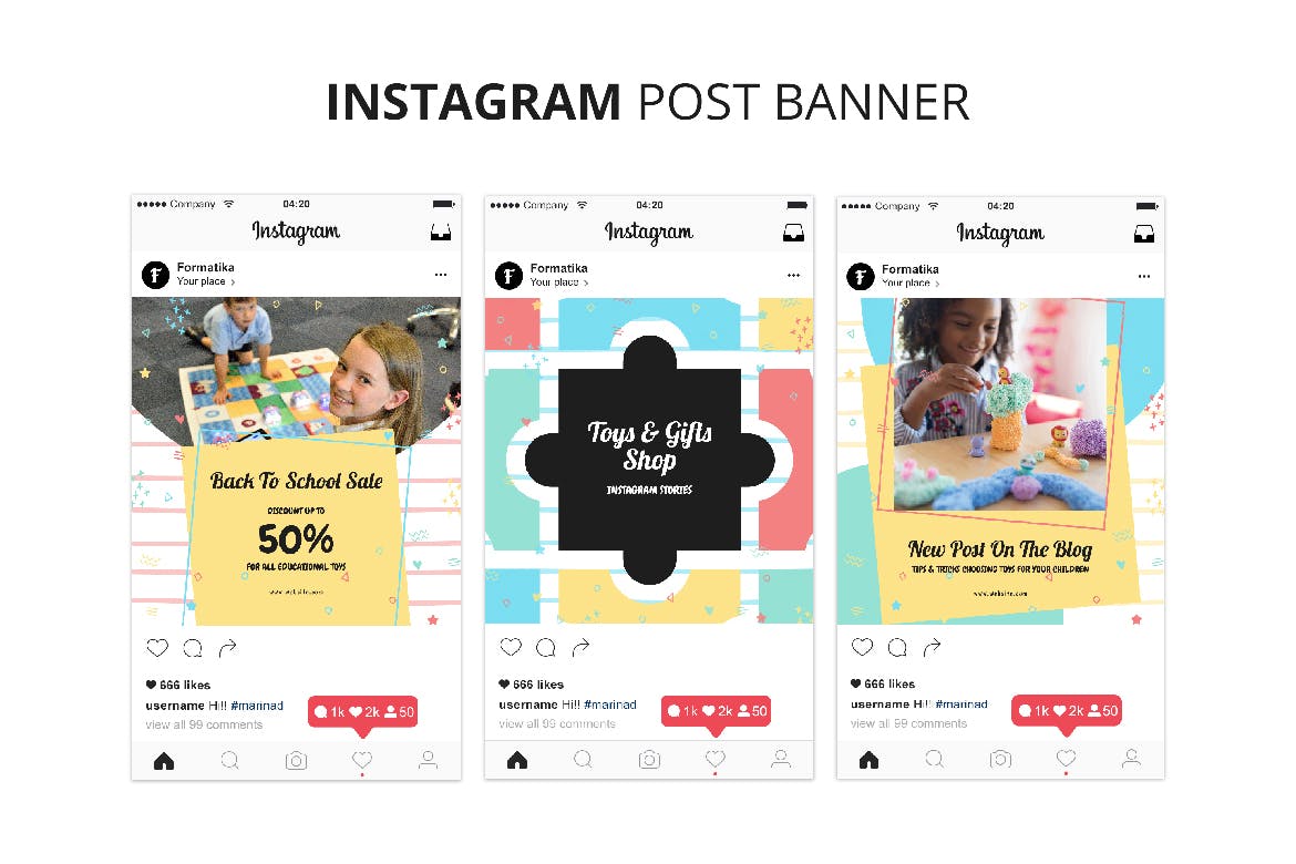 玩具及礼品店Instagram广告贴图设计模板第一素材精选 Toys & Gift Shop Instagram Post Banner插图(1)