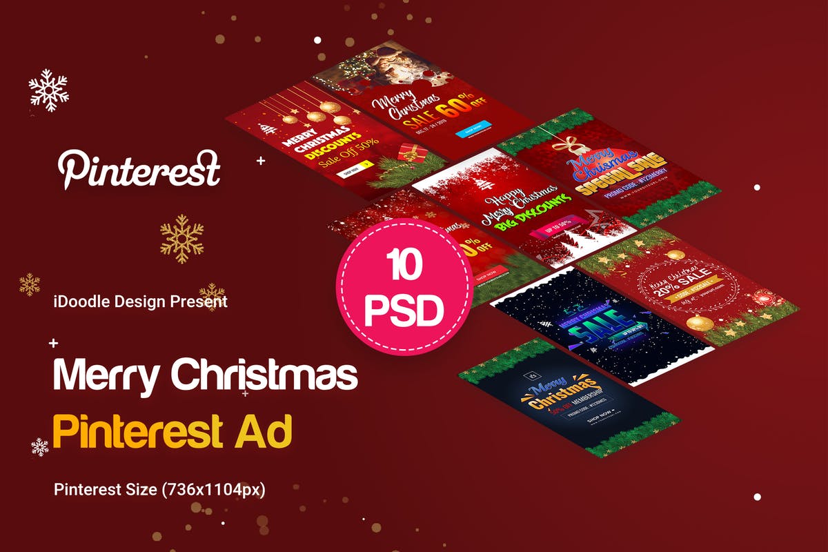 圣诞节促销活动Pinterest新媒体大洋岛精选广告模板 Merry Christmas Pinterest Ad插图
