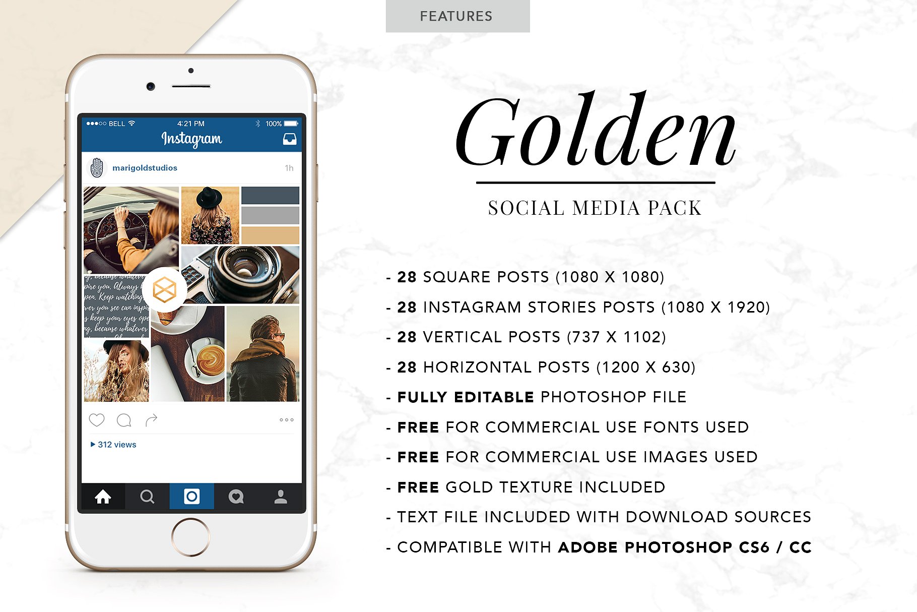 时尚生活主题社交媒体设计素材包 GOLDEN | Social Media Pack插图(1)