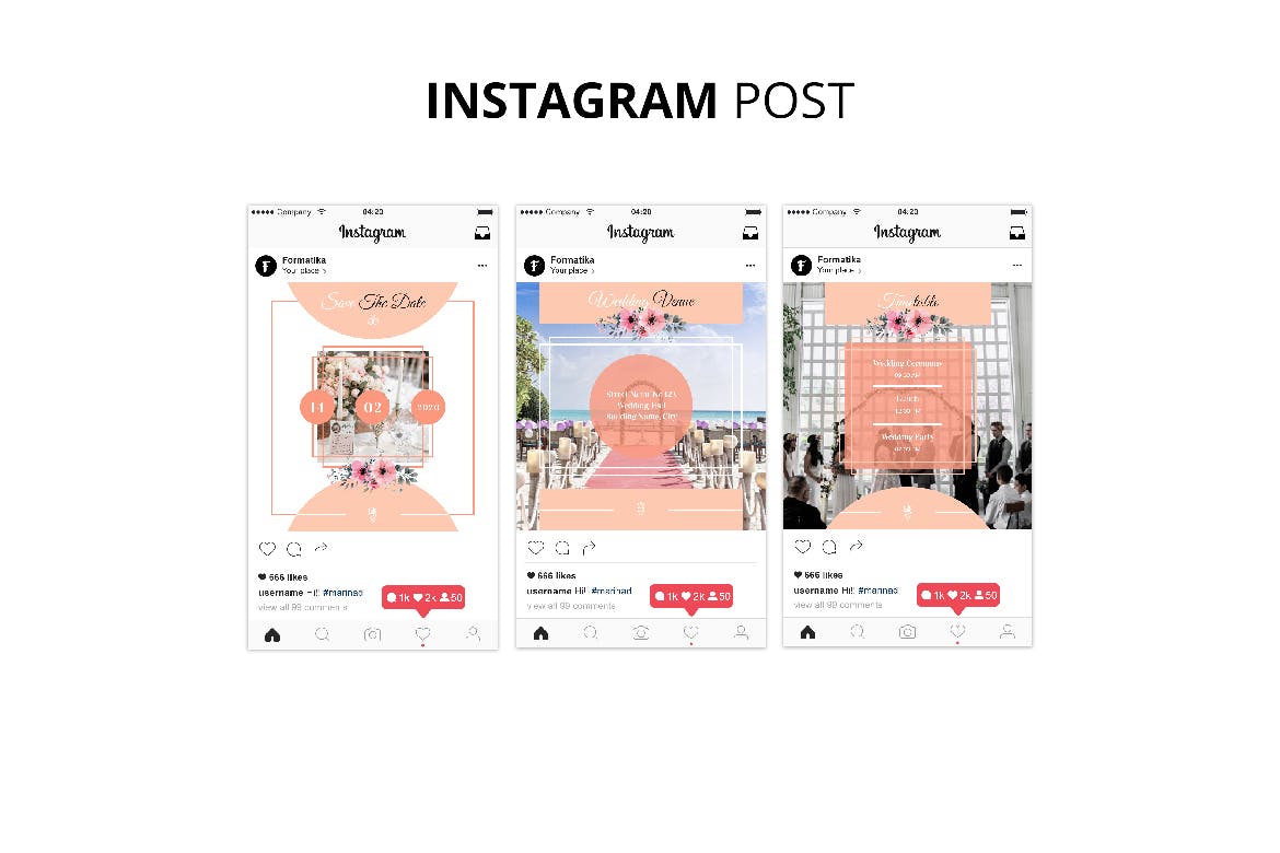 婚礼婚宴Instagram社交邀请函设计模板第一素材精选 Wedding Instagram Kit Template插图(5)