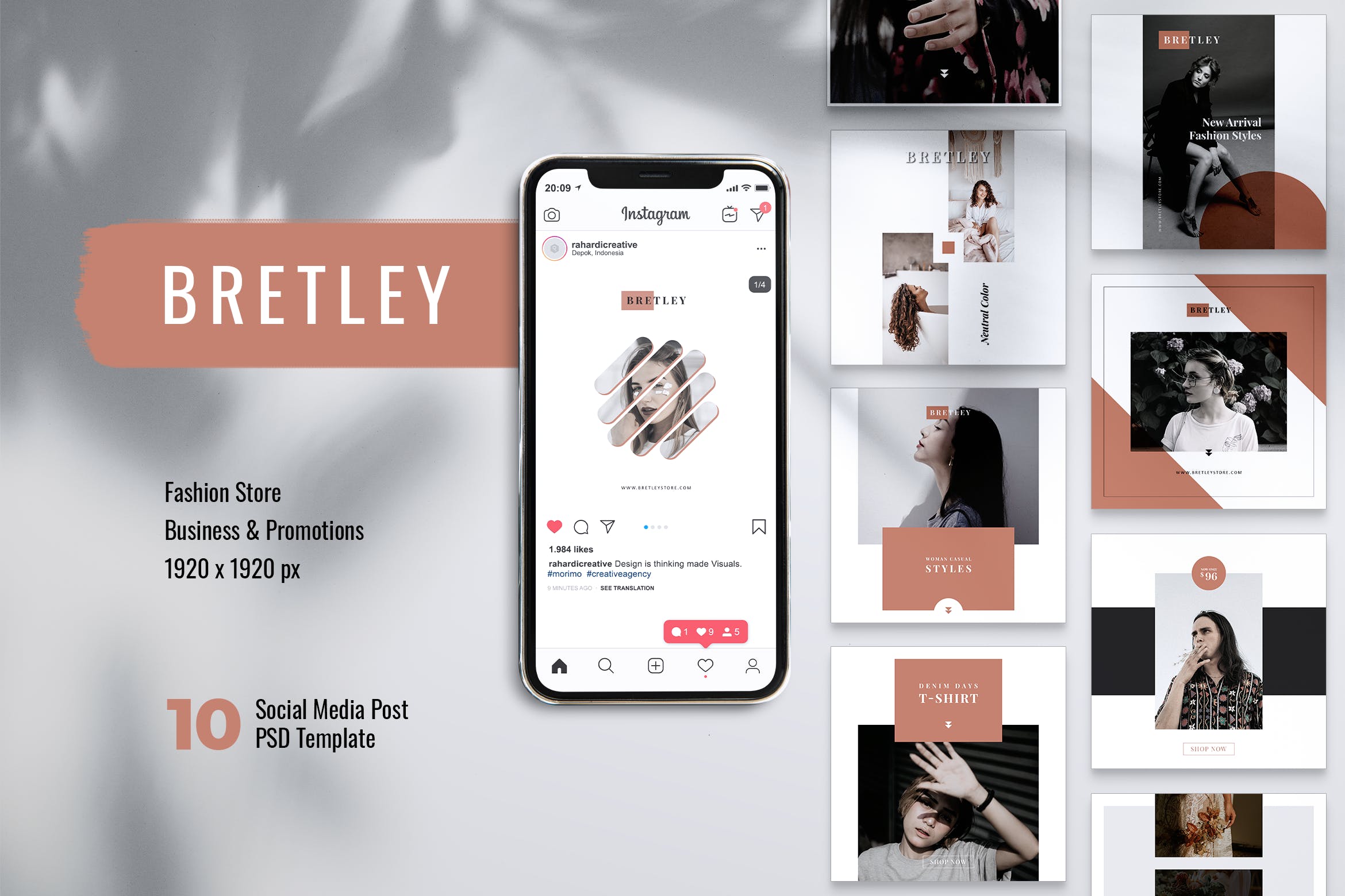 10款Instagram&Facebook社交平台时尚品牌贴图设计模板第一素材精选 BRETLEY Fashion Store Instagram & Facebook Post插图