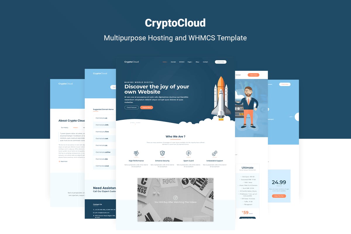 多用途域名注册＆服务器托管提供商网站WHMCS模板第一素材精选 CryptoCloud | Responsive Hosting & WHMCS Template插图