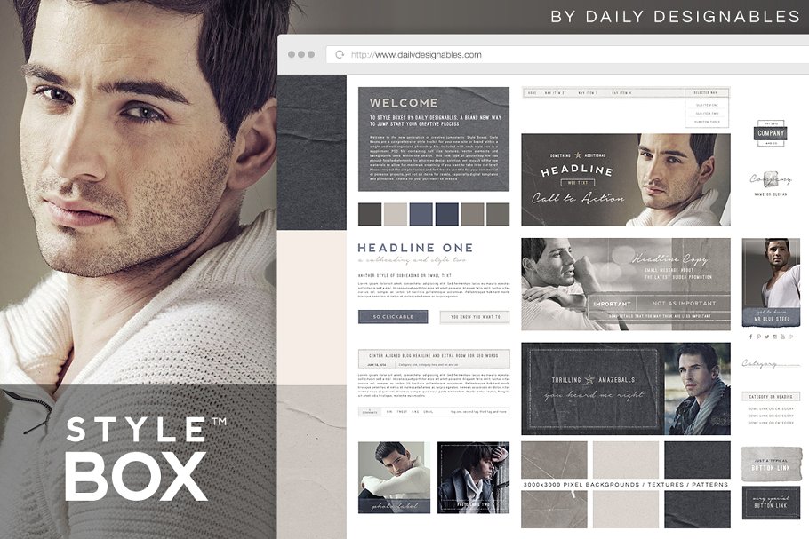 企业官网设计PSD模板第一素材精选 StyleBox Blog Graphics/Website Kit 2插图