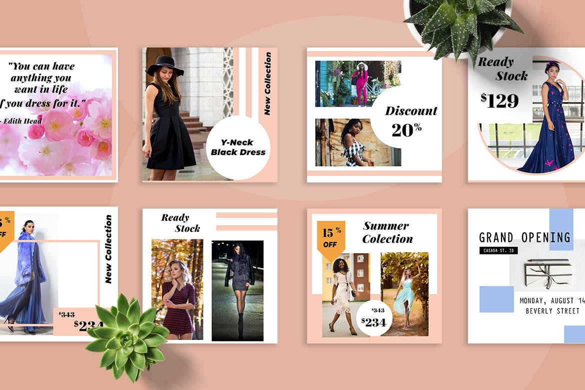 时尚服装社交促销广告设计模板第一素材精选 Sunny Social Media Kit插图(2)