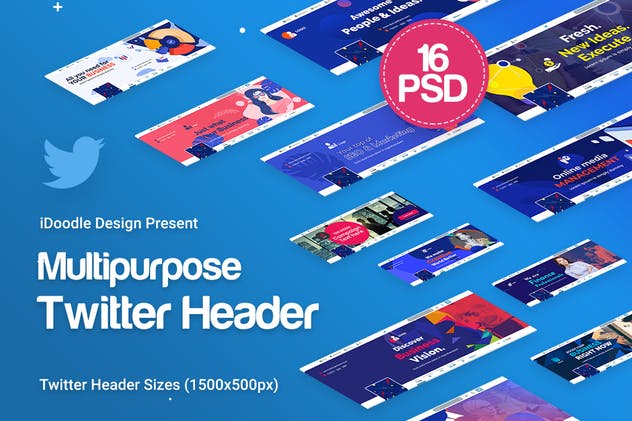 Twitter社交媒体Banner&广告设计模板大洋岛精选 Twitter Headers Multipurpose, Business Ad插图1