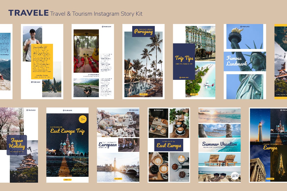 旅行旅游品牌推广Instagram设计素材包 TRAVELE – Instagram Story Kit插图(4)