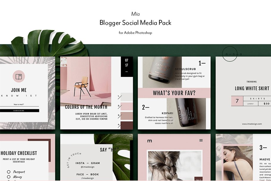 时尚主题博客&社交媒体贴图模板第一素材精选 Blogger Social Media Kit • Mïa插图