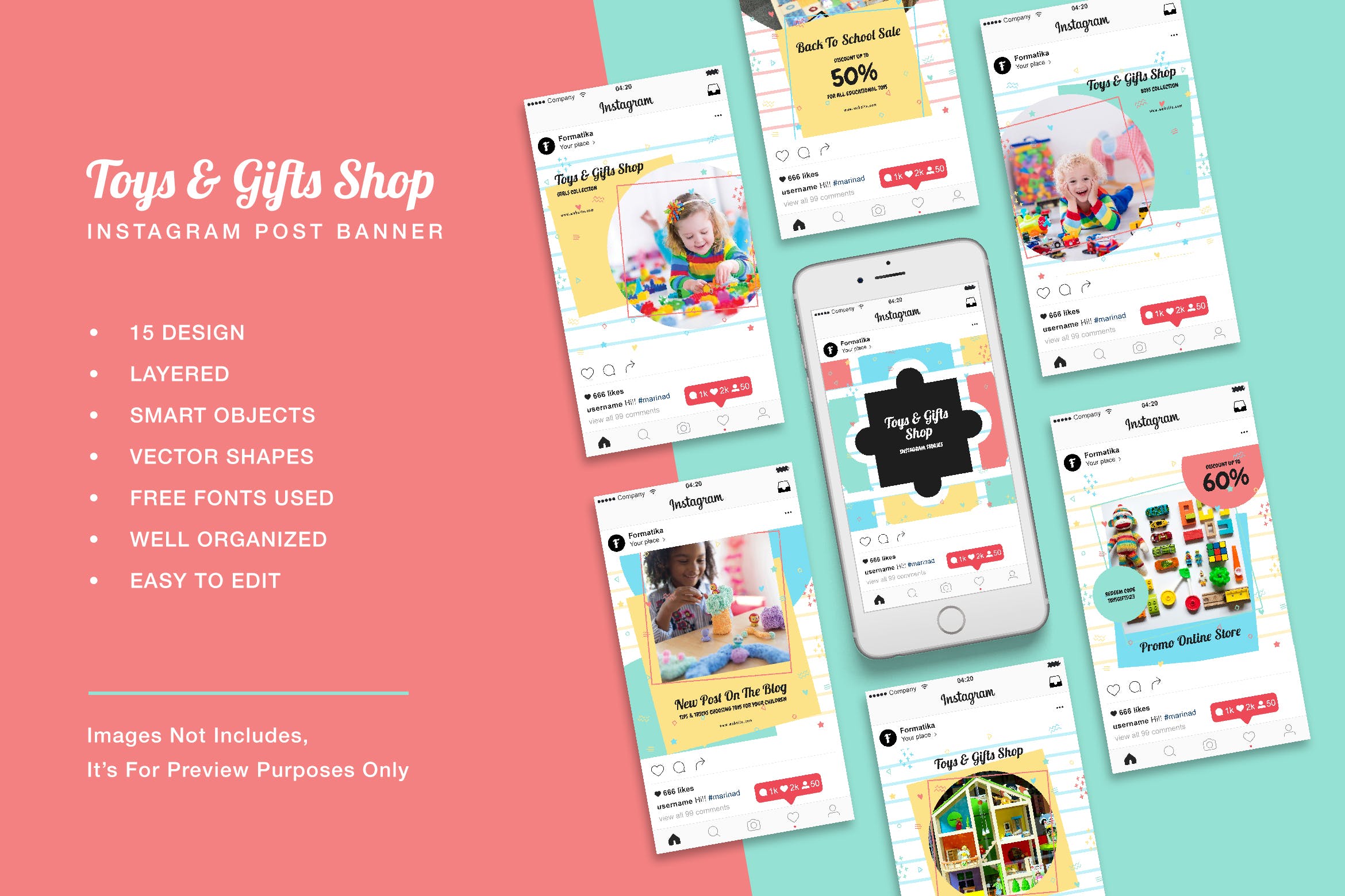 玩具及礼品店Instagram广告贴图设计模板第一素材精选 Toys & Gift Shop Instagram Post Banner插图