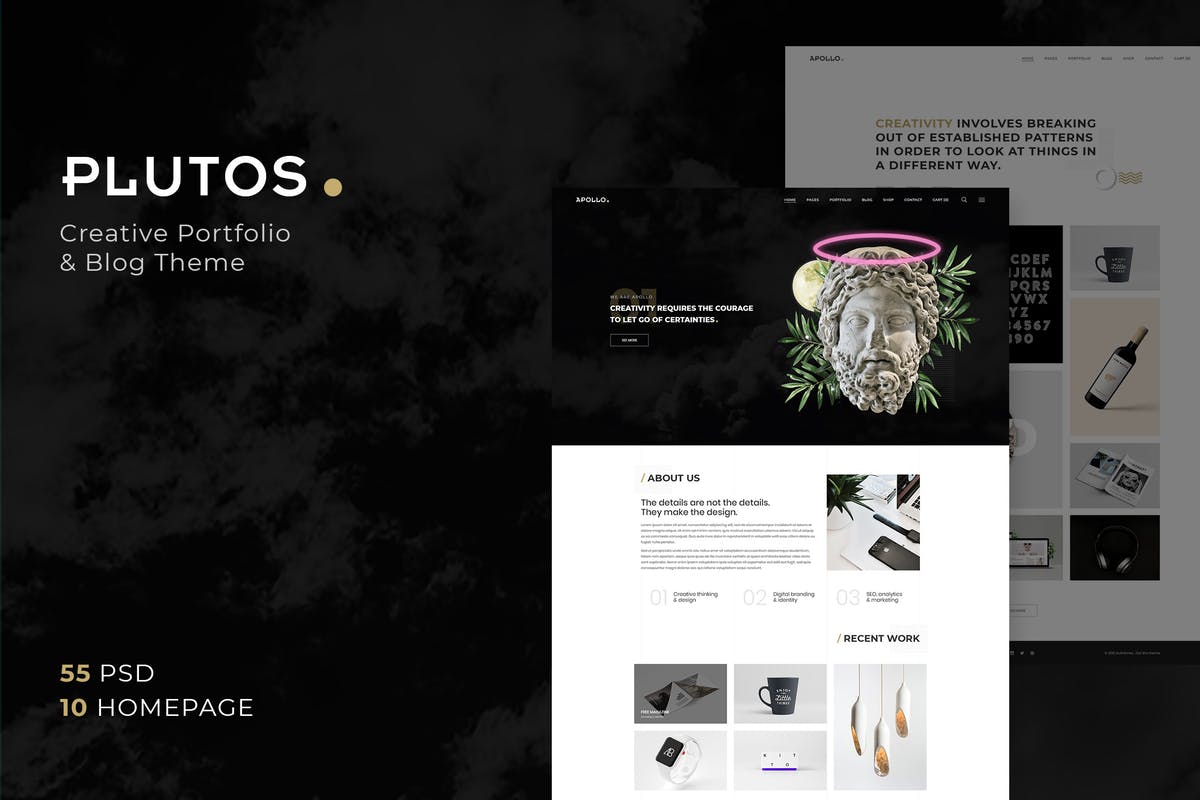 创意设计产品展览博客网站模板第一素材精选 Plutos – Creative Portfolio & Blog Template插图