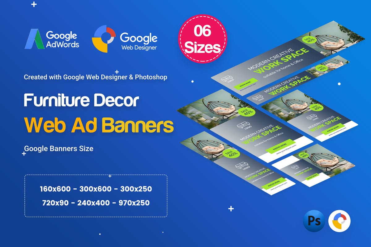 家具装饰HTML5横幅广告Banner图设计模板 Furniture Decor Banners HTML5 D45 Ad – GWD & PSD插图