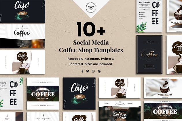 10+社交媒体咖啡店品宣广告模板设计 Social Media Coffee Shop Templates插图(1)