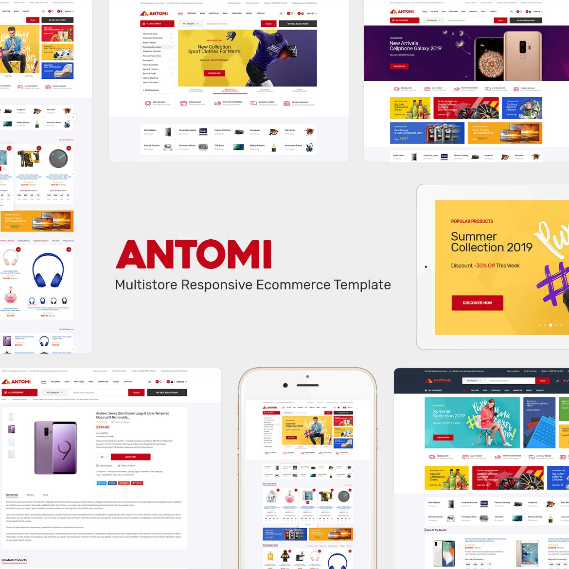 多用途综合性电商网站Opencart主题模板第一素材精选 Antomi – Multipurpose OpenCart Theme插图(1)