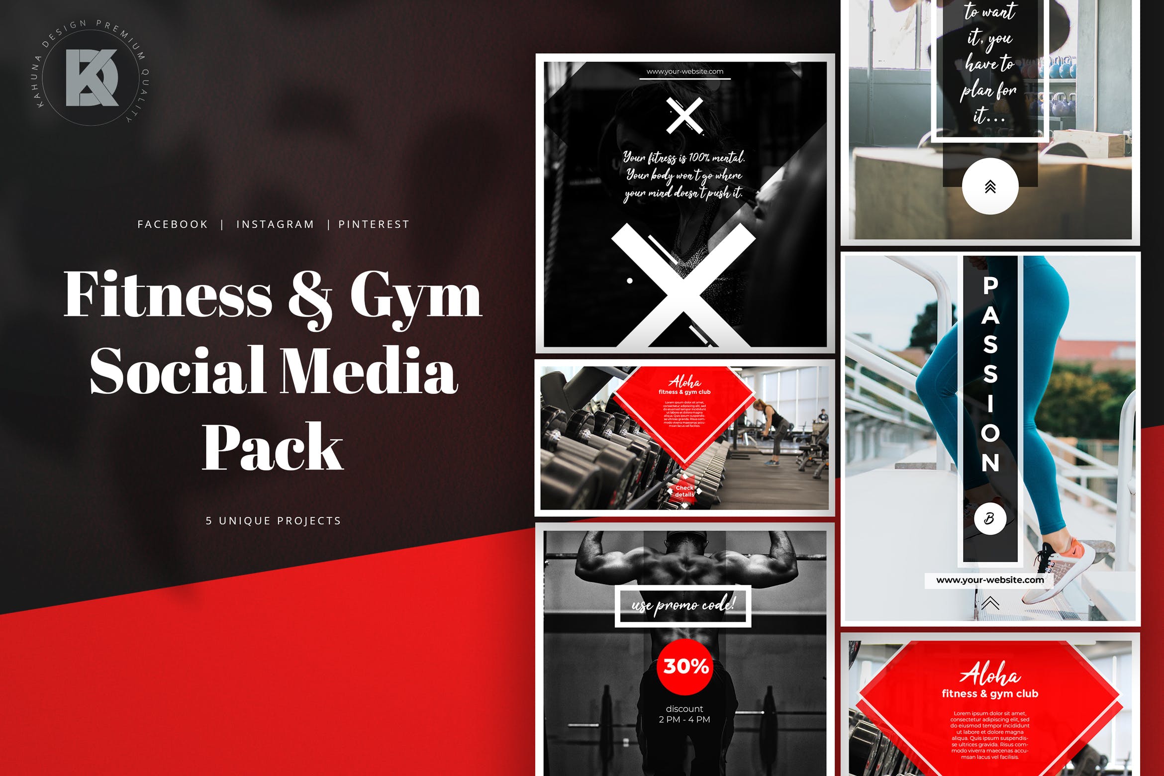 健身/健身房社交媒体横幅广告设计模板第一素材精选 Fitness & Gym Social Media Banners Pack插图