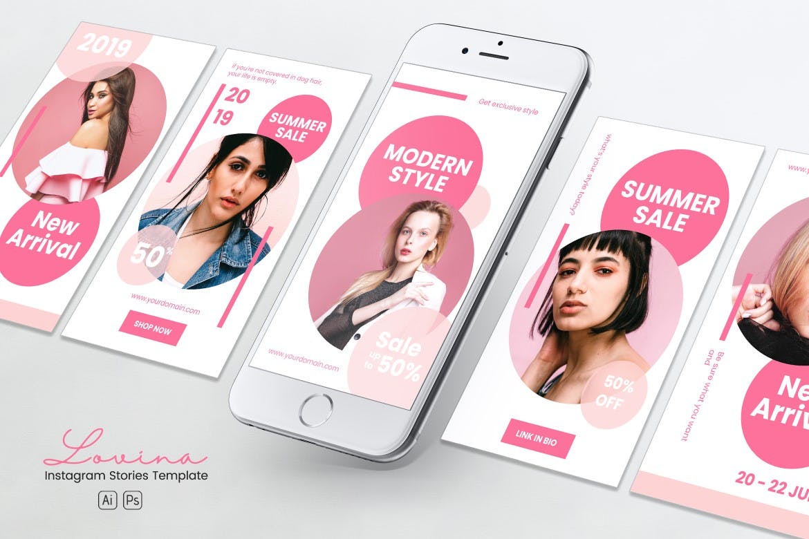 甜蜜时尚主题Instagram社交品牌故事PSD&AI设计模板第一素材精选 Sweet Fashion Instagram Stories PSD & AI Template插图(3)