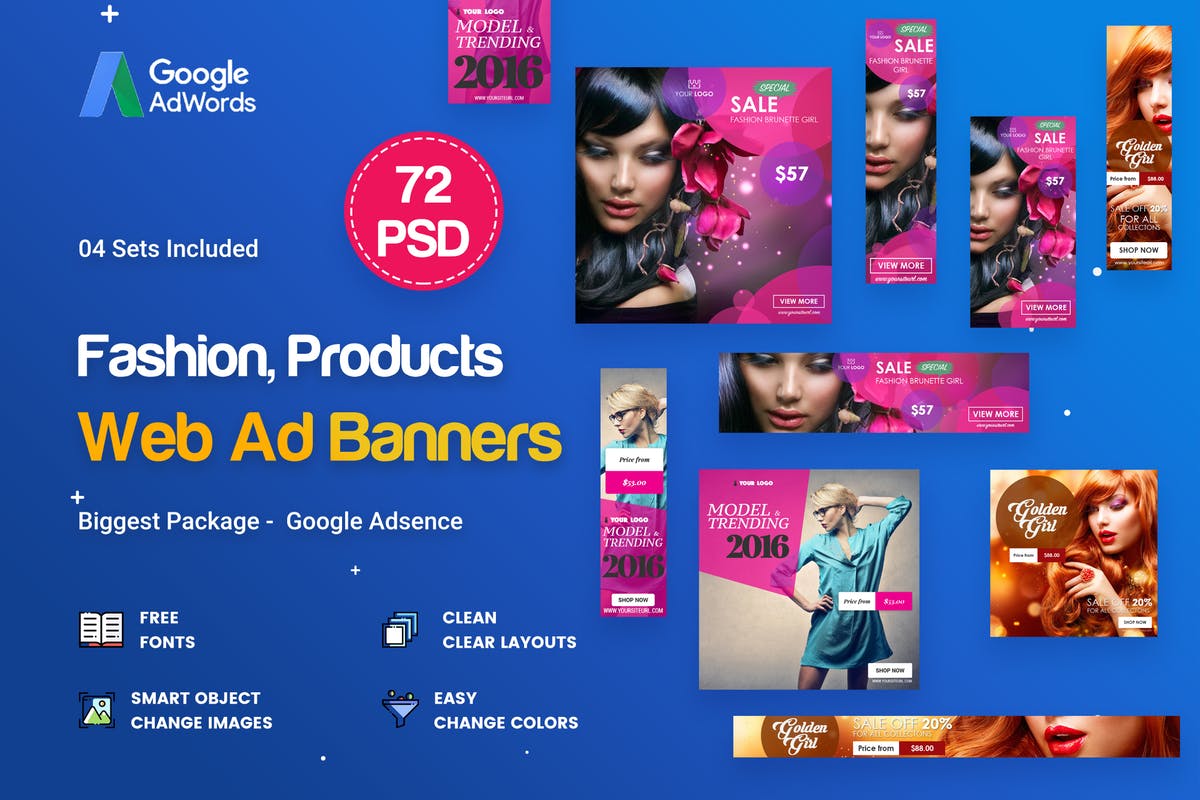 72个时尚行业主题Banner电商第一素材精选广告模板 Fashion Banner Ad – 72 PSD [04 Sets]插图