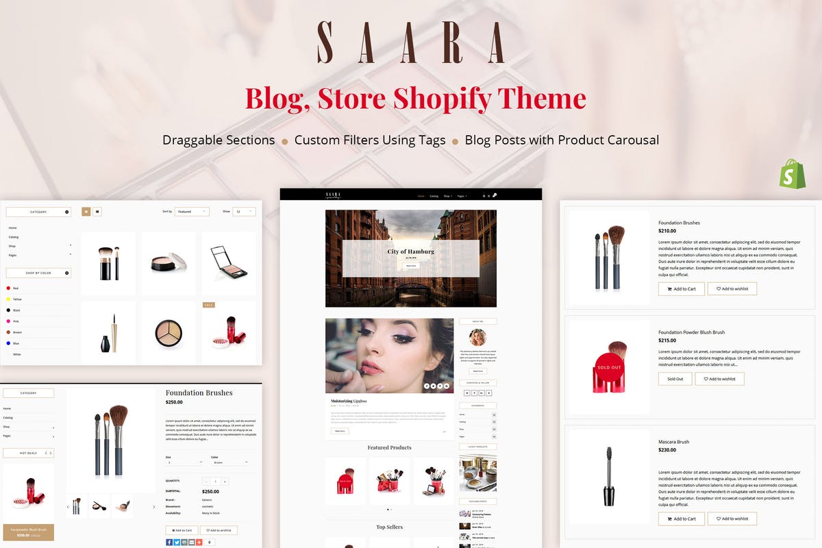 女性化妆品外贸网站Shopify主题模板第一素材精选 Saara – Blog, Store Shopify Theme插图