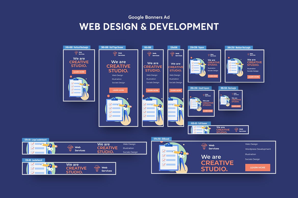 网站设计/开发服务商广告Banner设计套装v1 Web Design & Development Services Banners Ad插图1