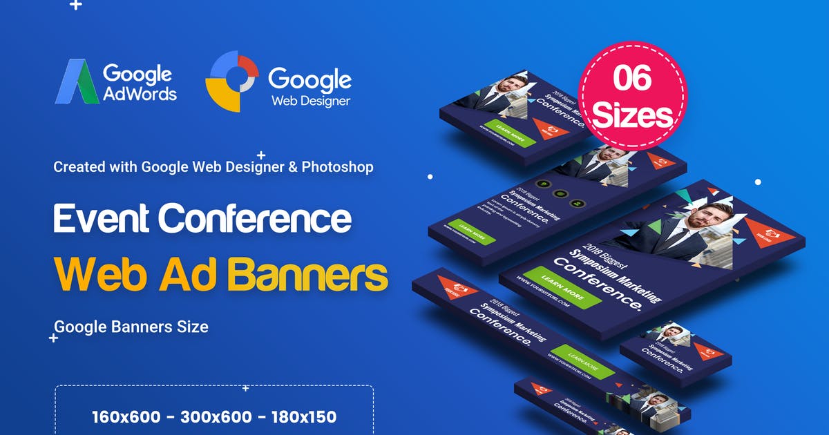 活动推广谷歌广告多尺寸Banner模板素材 C11 – Event Conference Banners GWD & PSD插图