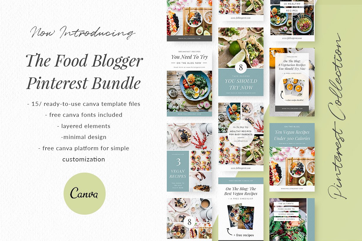 时髦的食物博客Canva模板蚂蚁素材精选下载 Food Blogger Pinterest Templates [jpg,pdf]插图(1)