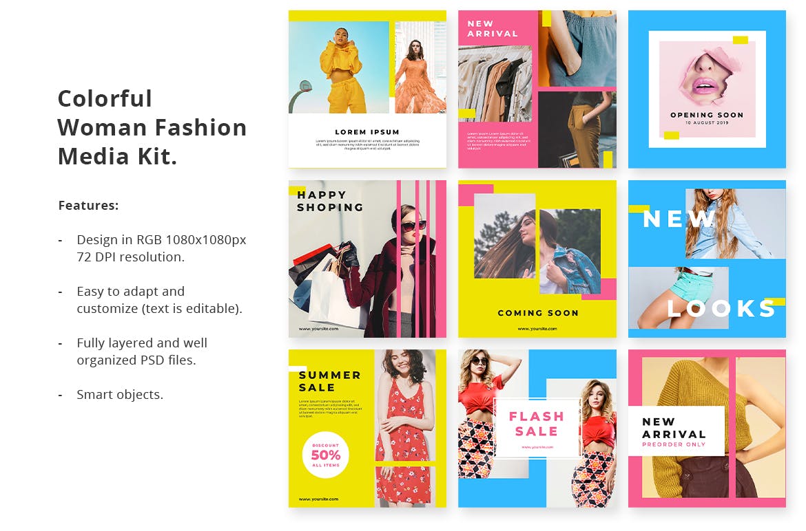 多彩时尚设计风格社交媒体设计素材包 Social Media Kit Colorfull Fashion插图(2)