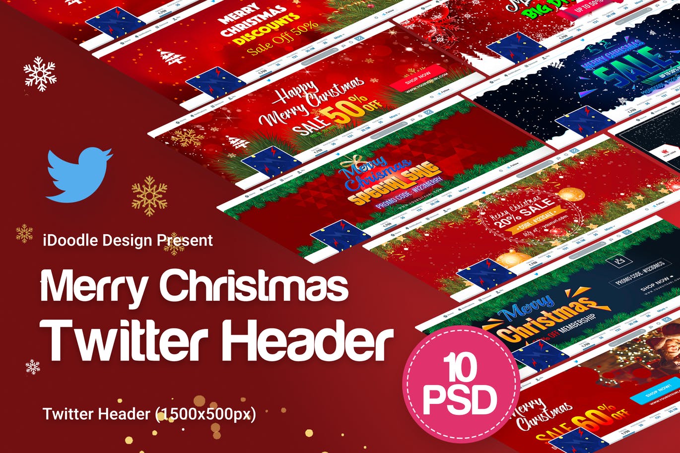 圣诞节主题风格社交媒体新媒体主页装饰设计模板第一素材精选 Merry Christmas Twitter Headers插图