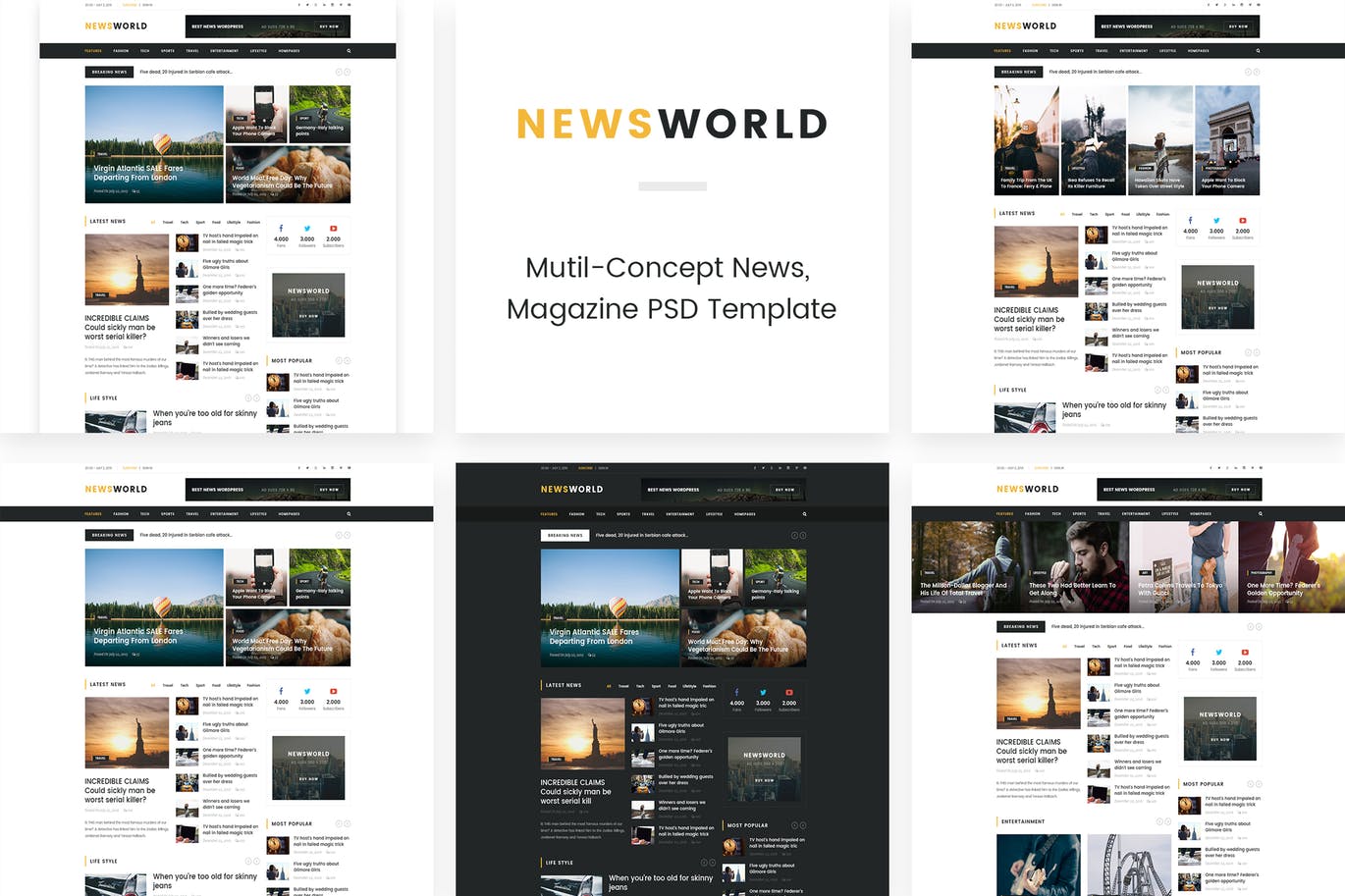 新闻资讯杂志类网站设计HTML模板第一素材精选 Newsworld | Mutil-Concept Magazine HTML5 Template插图