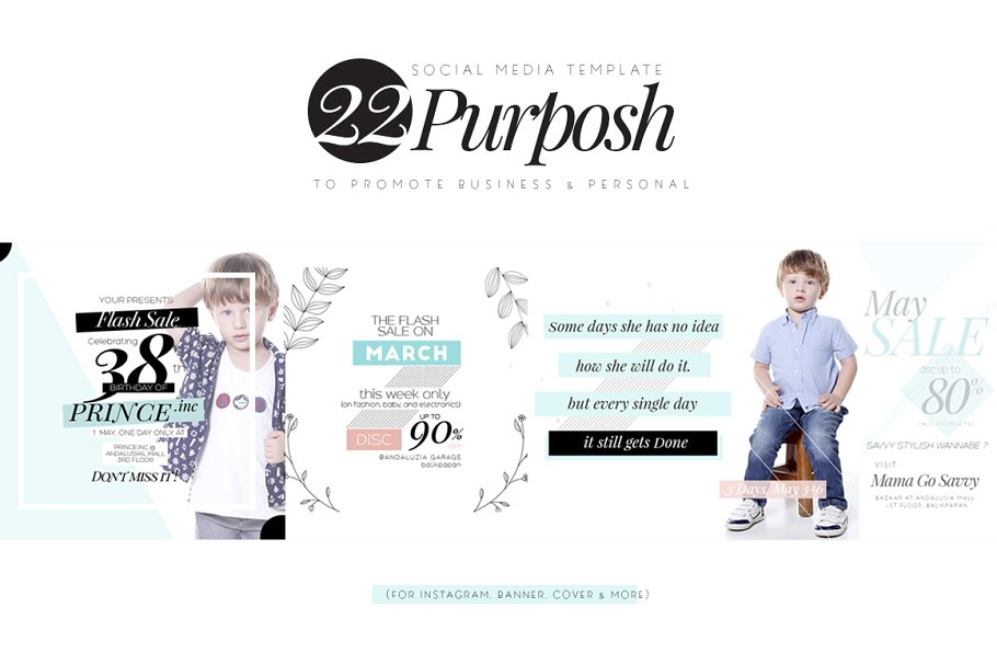 婴幼主题社交媒体贴图模板蚂蚁素材精选 Purposh, Social Media Template Promo插图