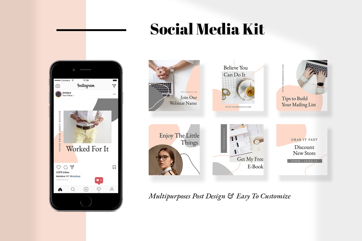10款简约风格社交媒体新媒体贴图模板第一素材精选 Luna – Social Media Kit插图