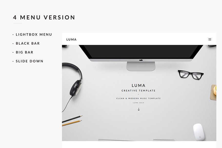 简约现代创意网站Muse模板第一素材精选 LUMA – Creative Muse Template插图(2)