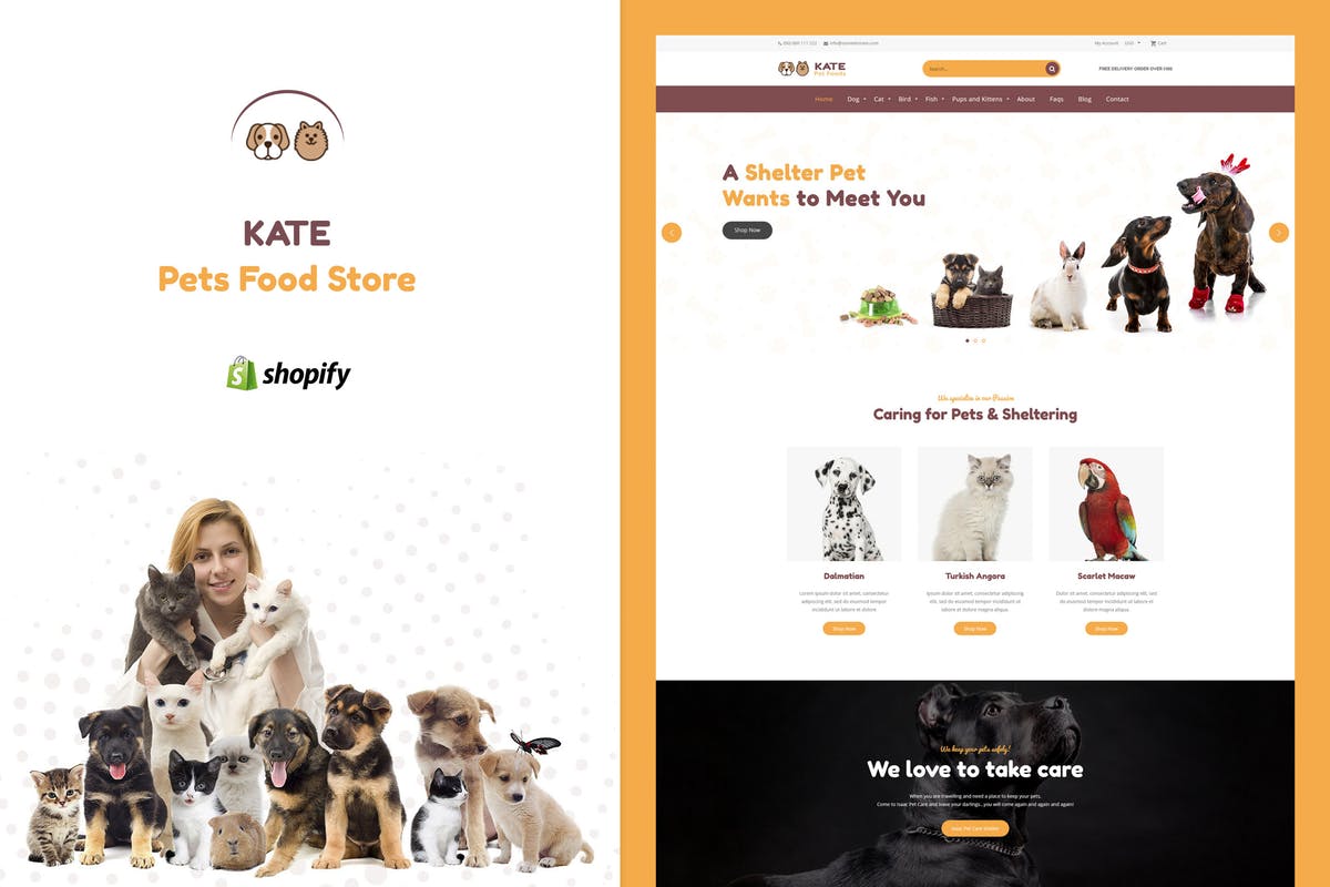 宠物商城电商网站Shopify主题模板第一素材精选 Kate – Dog & Pets Food Store Shopify Theme插图