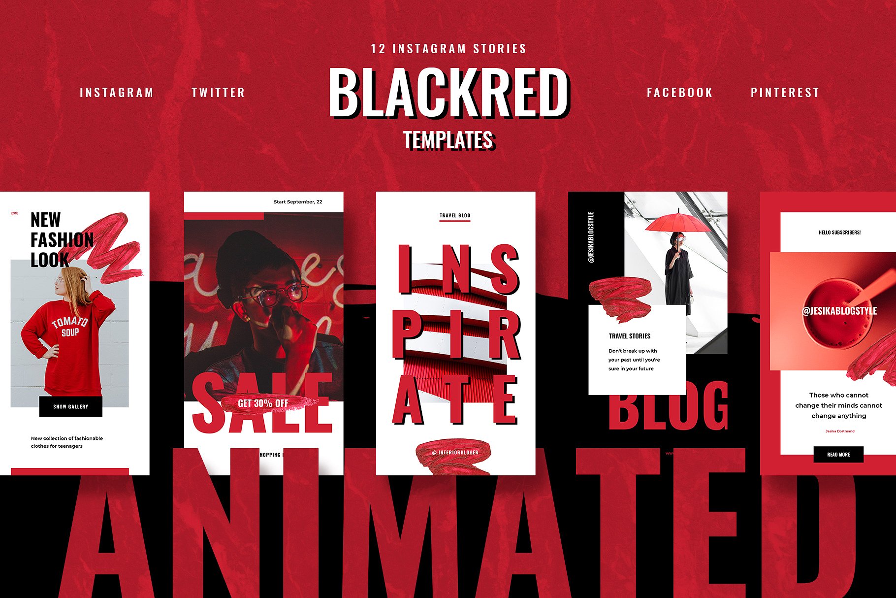 色彩活泼的红黑配色Ins故事贴图模板第一素材精选 ANIMATED Blackred Instagram Stories插图