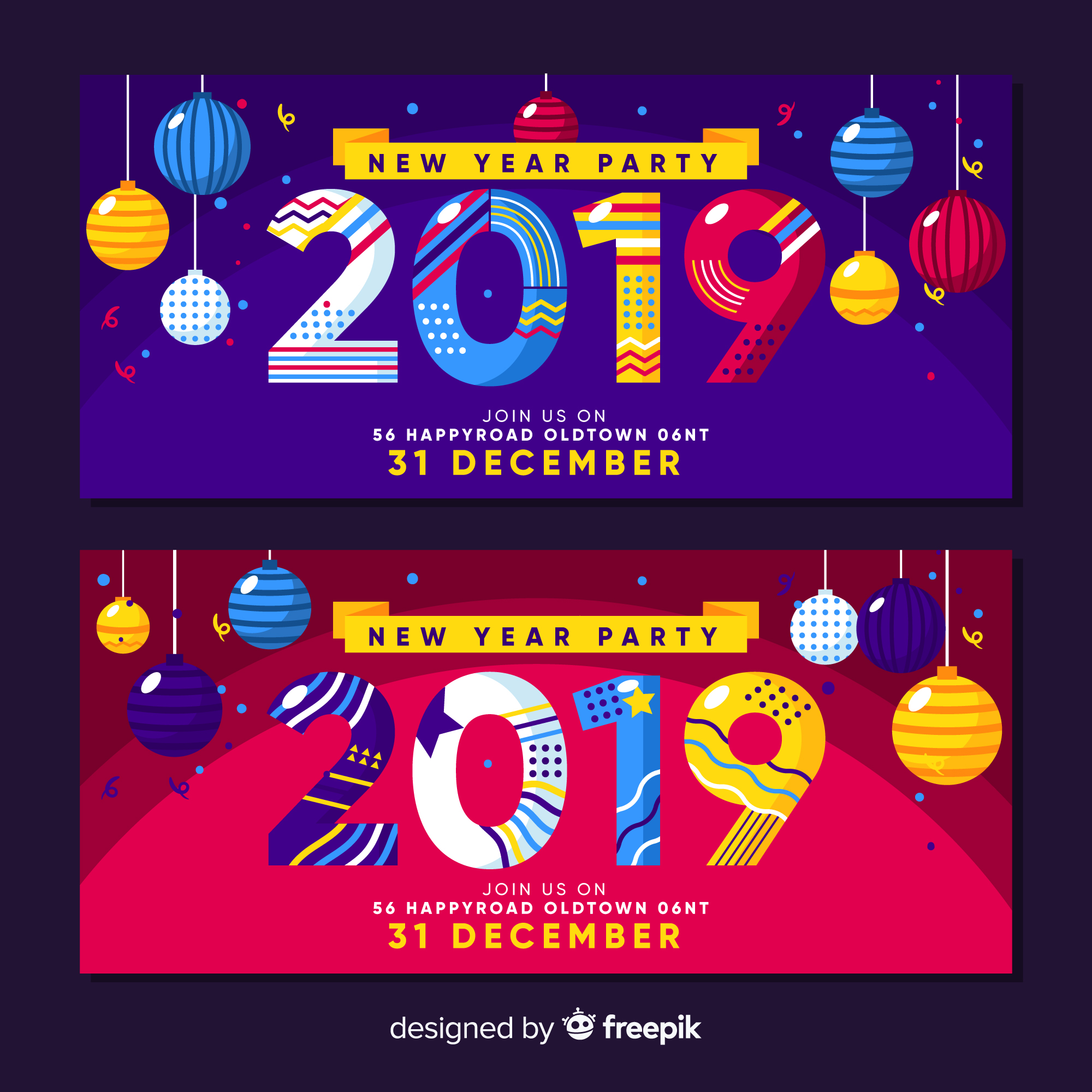 时尚高端绚丽震撼的2019新年元旦party派对海报banner设计模板插图