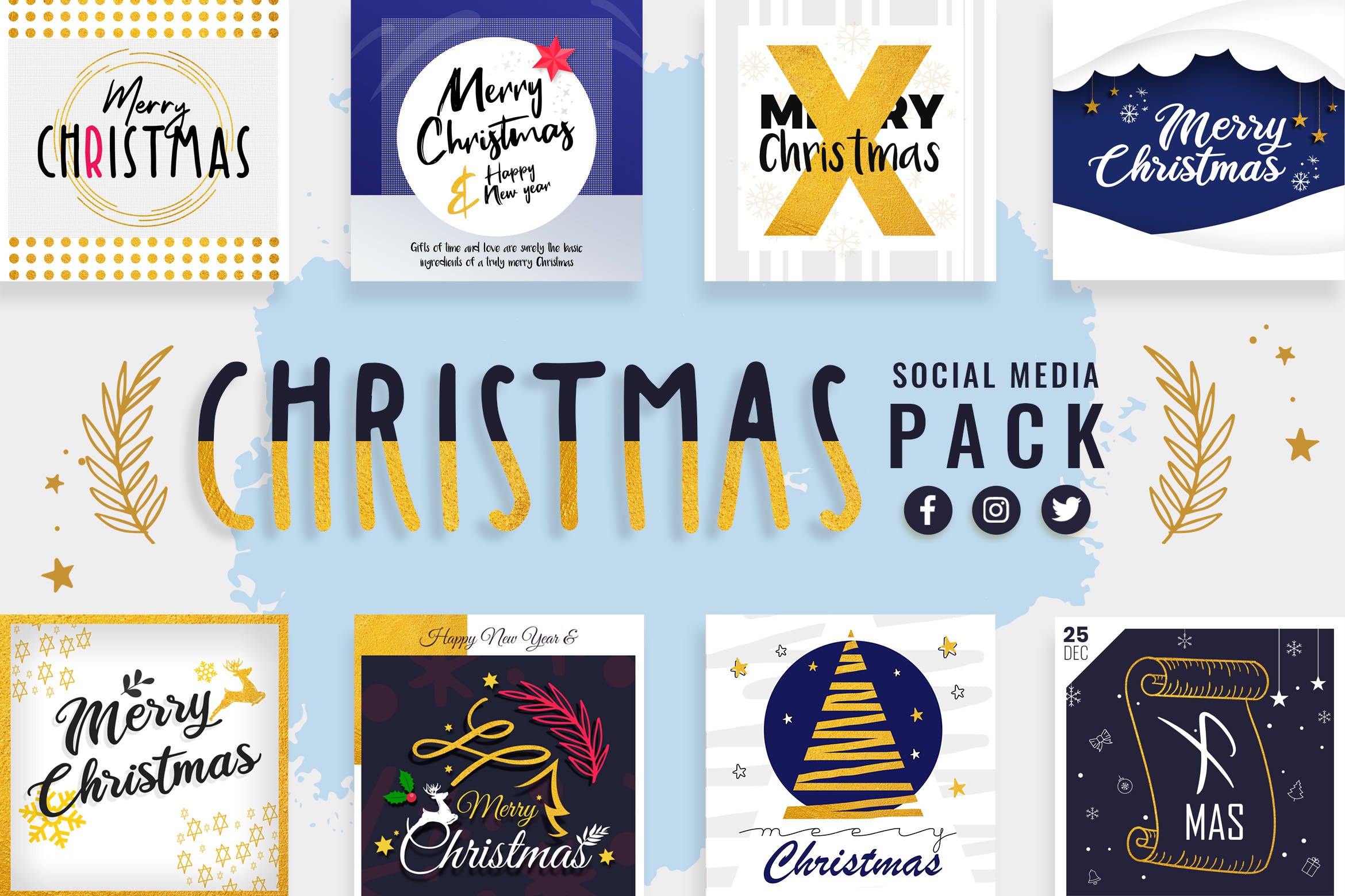 社交媒体自媒体圣诞节祝语贴图设计模板蚂蚁素材精选 Christmas Social Media Templates插图