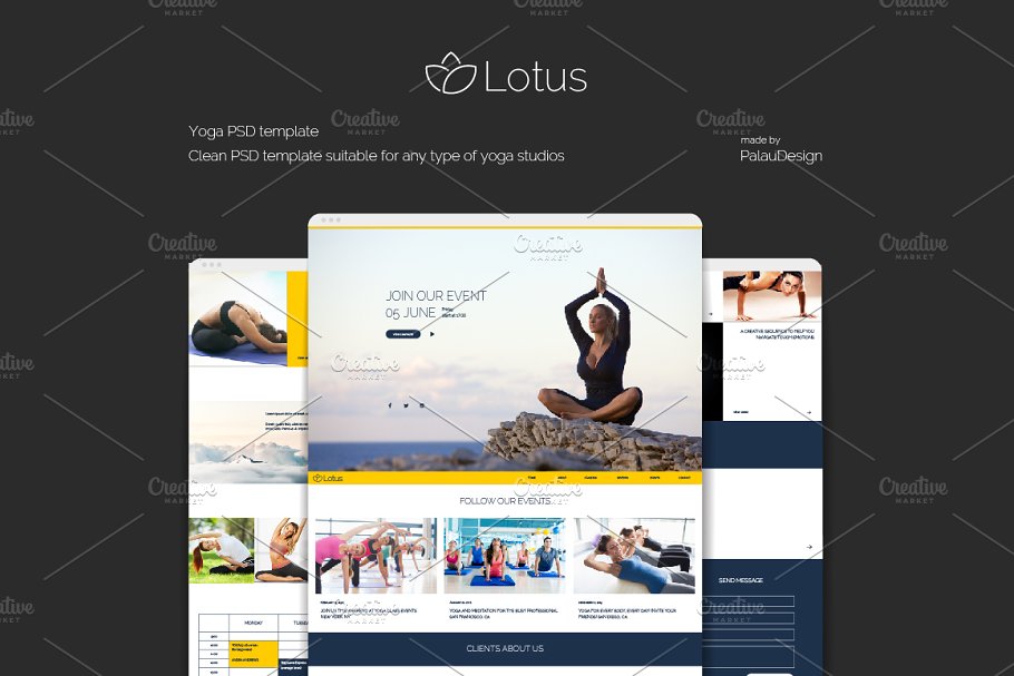 瑜伽主题PSD网站模板蚂蚁素材精选 Lotus – Yoga PSD Template插图