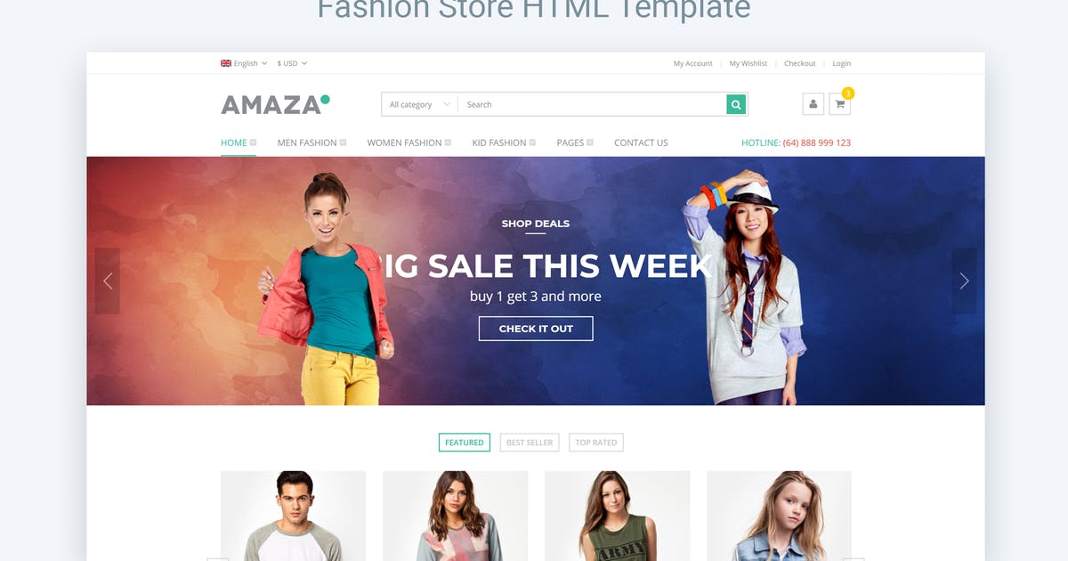时尚潮牌服饰网上商城设计HTML网站模板蚂蚁素材精选 Amaza – Fashion Store HTML Template插图